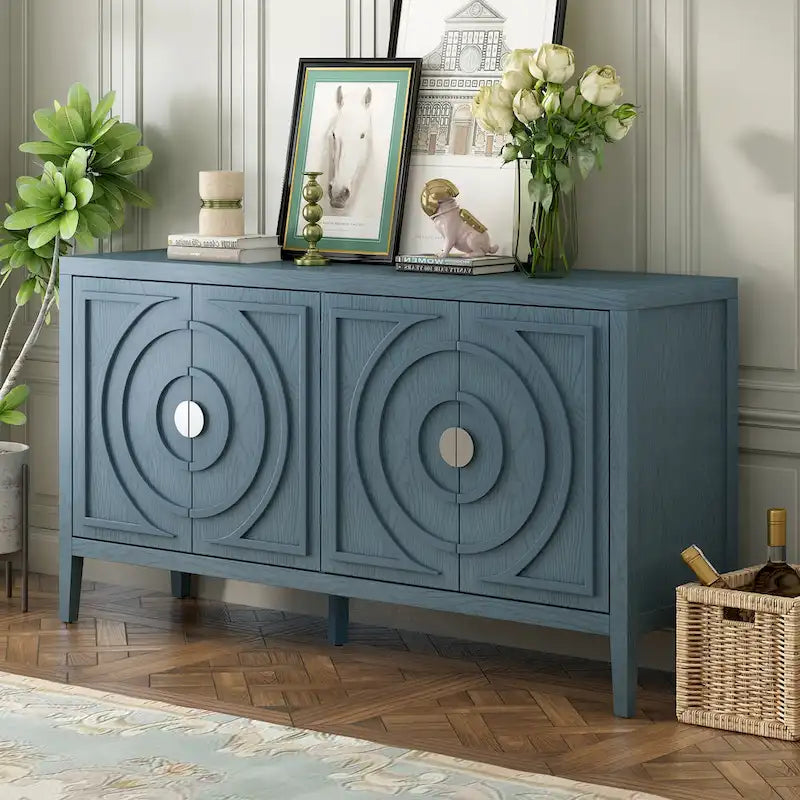 Retro Sideboard door with Circular Groove Design Round Metal Door Handle for Entrance, Dinning Room, Living Room (Gray)