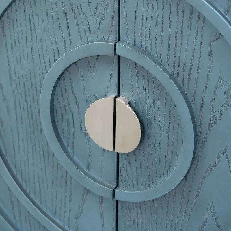 Retro Sideboard door with Circular Groove Design Round Metal Door Handle for Entrance, Dinning Room, Living Room (Gray)