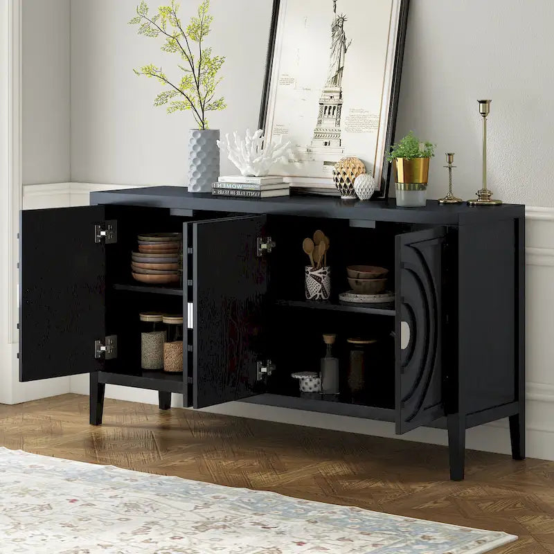 Retro Sideboard door with Circular Groove Design Round Metal Door Handle for Entrance, Dinning Room, Living Room (Gray)