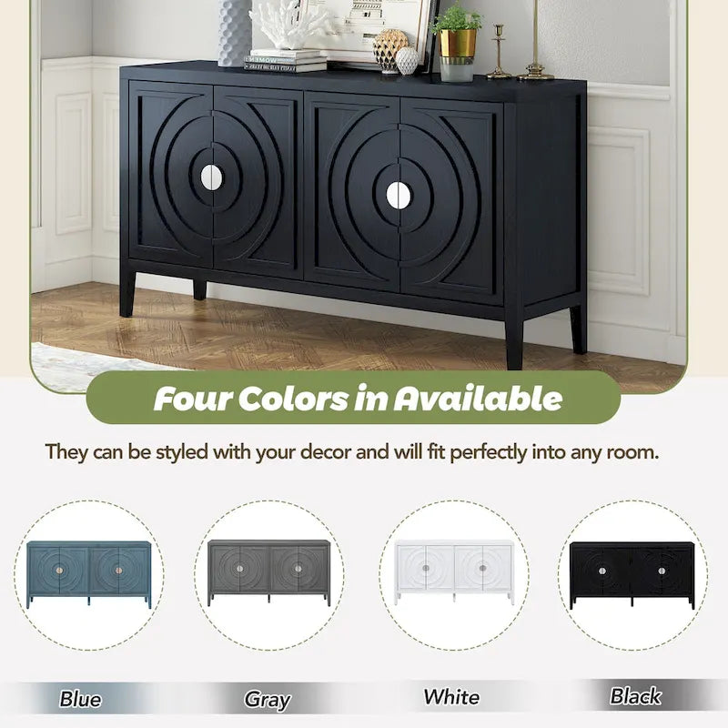 Retro Sideboard door with Circular Groove Design Round Metal Door Handle for Entrance, Dinning Room, Living Room (Gray)