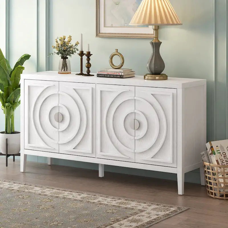 Retro Sideboard door with Circular Groove Design Round Metal Door Handle for Entrance, Dinning Room, Living Room (Gray)