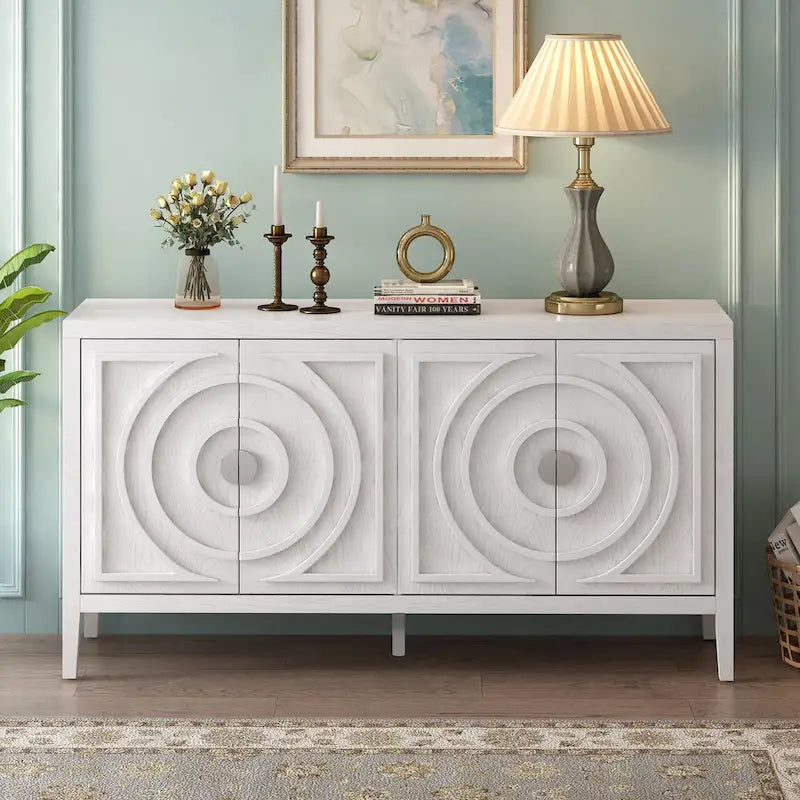 Retro Sideboard door with Circular Groove Design Round Metal Door Handle for Entrance, Dinning Room, Living Room (Gray)