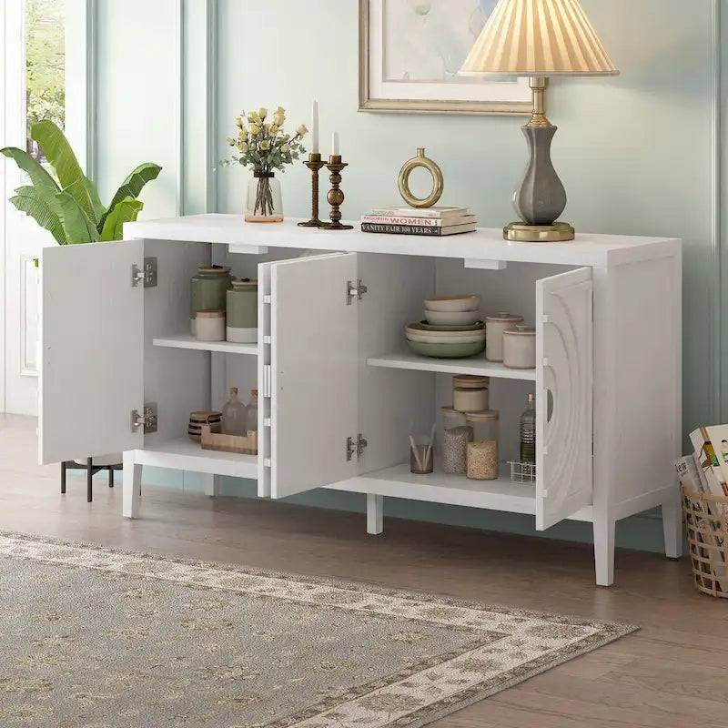 Retro Sideboard door with Circular Groove Design Round Metal Door Handle for Entrance, Dinning Room, Living Room (Gray)