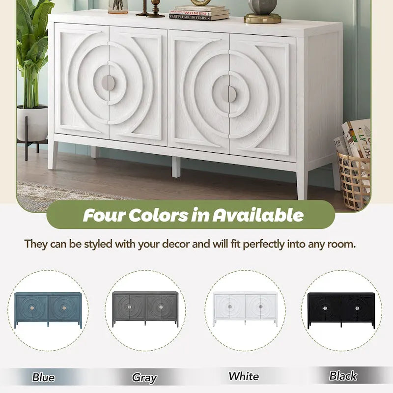 Retro Sideboard door with Circular Groove Design Round Metal Door Handle for Entrance, Dinning Room, Living Room (Gray)