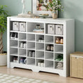 Sleek 24-Cubby Entryway Shoe Console Cabinet with Modern Curved Base and Open Storage