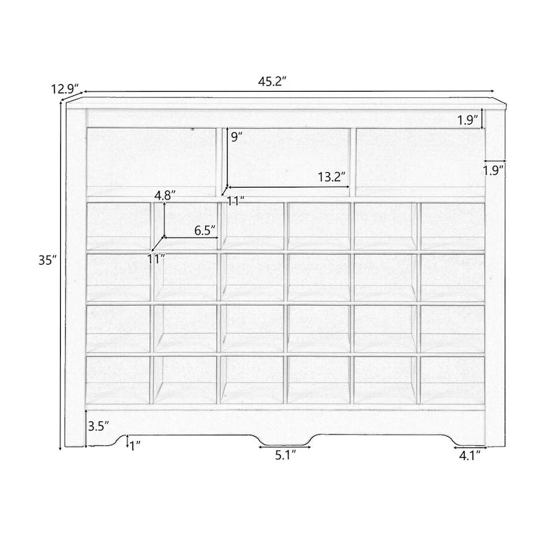Sleek 24-Cubby Entryway Shoe Console Cabinet with Modern Curved Base and Open Storage