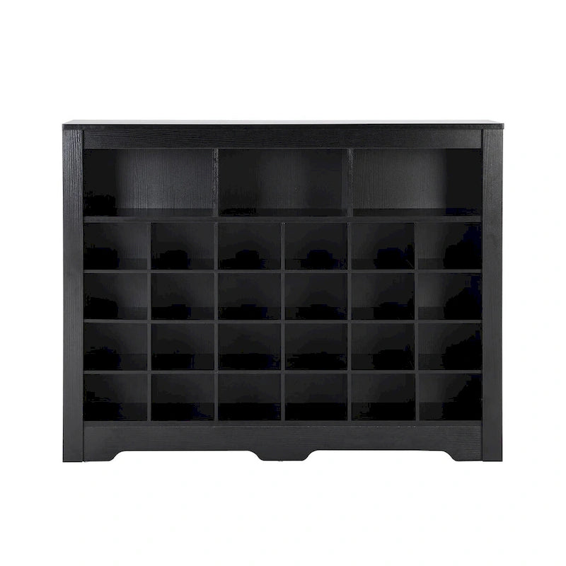 Sleek 24-Cubby Entryway Shoe Console Cabinet with Modern Curved Base and Open Storage
