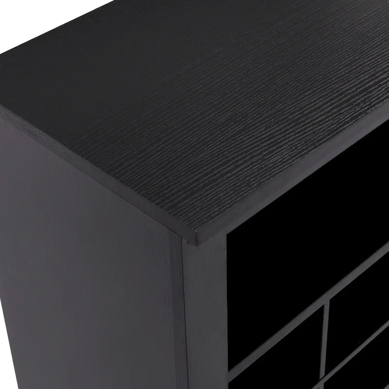 Sleek 24-Cubby Entryway Shoe Console Cabinet with Modern Curved Base and Open Storage