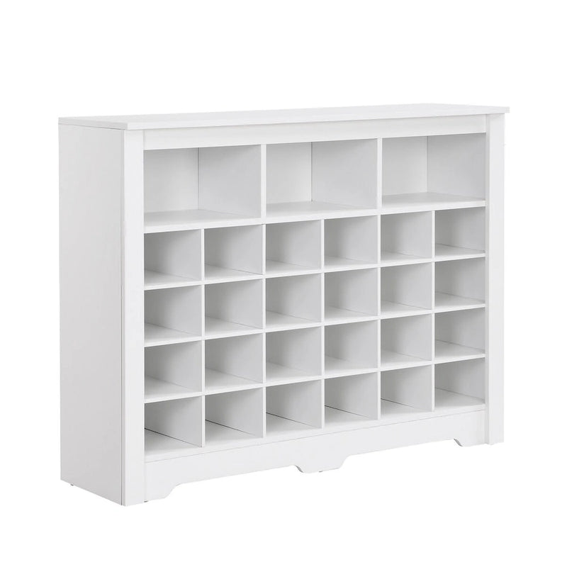 Sleek 24-Cubby Entryway Shoe Console Cabinet with Modern Curved Base and Open Storage