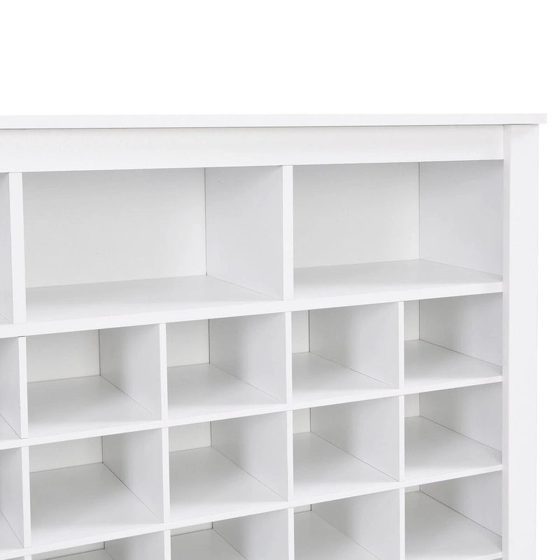 Sleek 24-Cubby Entryway Shoe Console Cabinet with Modern Curved Base and Open Storage