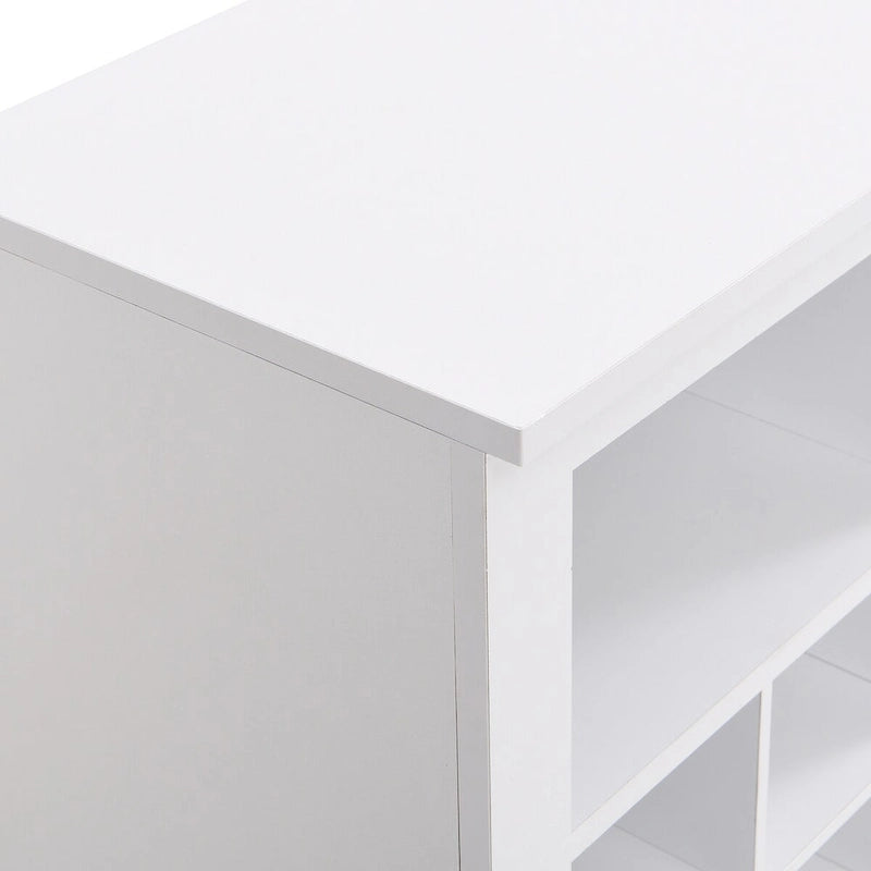 Sleek 24-Cubby Entryway Shoe Console Cabinet with Modern Curved Base and Open Storage