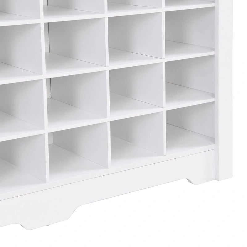 Sleek 24-Cubby Entryway Shoe Console Cabinet with Modern Curved Base and Open Storage