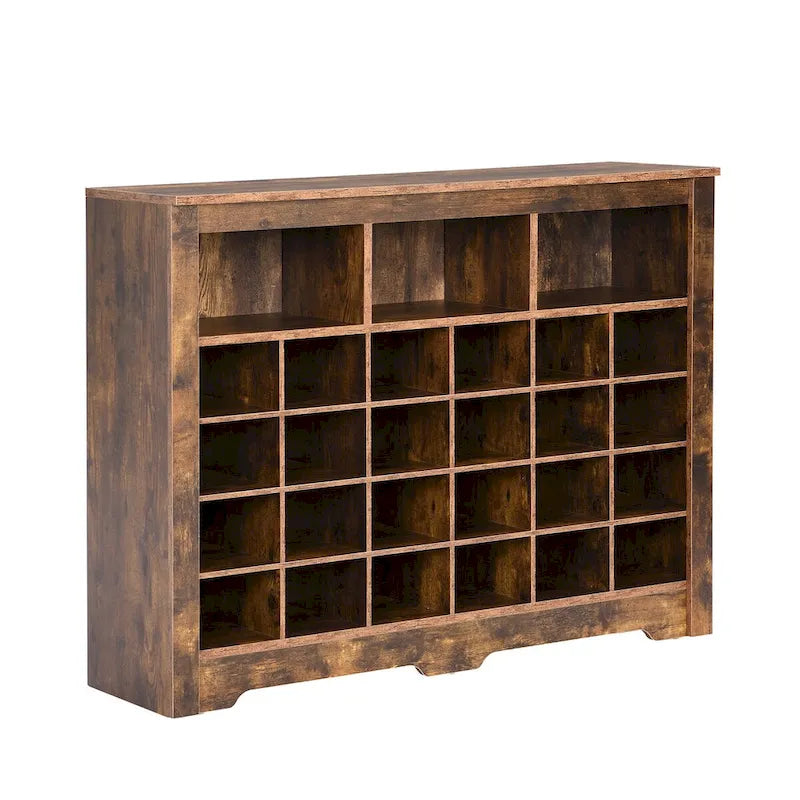 Sleek 24-Cubby Entryway Shoe Console Cabinet with Modern Curved Base and Open Storage