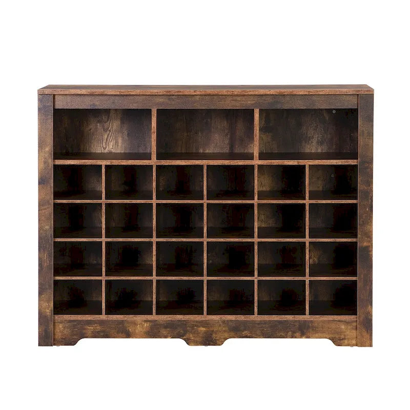 Sleek 24-Cubby Entryway Shoe Console Cabinet with Modern Curved Base and Open Storage