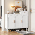 Schuhschrank mit gewölbten Türen und Schublade, cremefarbenes Sideboard mit verstellbaren Einlegeböden und Beinen aus Massivholz