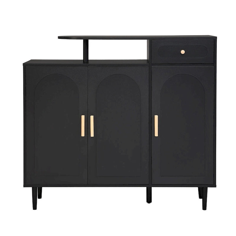 Schuhschrank mit gewölbten Türen und Schublade, cremefarbenes Sideboard mit verstellbaren Einlegeböden und Beinen aus Massivholz