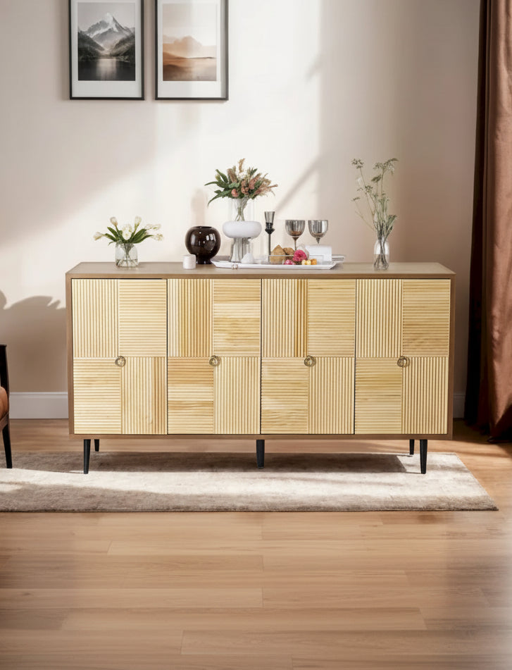 Elegant Vintage 4-Door Cabinet with Carved Effect Decoration Doors