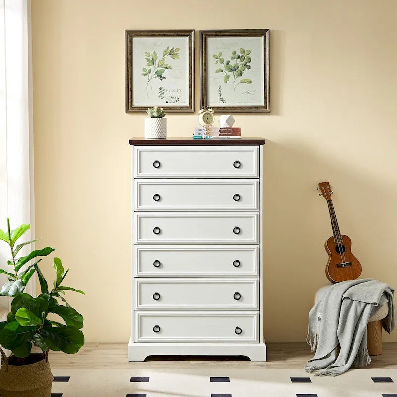 Commode moderne à 6 tiroirs avec glissières larges et dispositif anti-basculement pour chambre