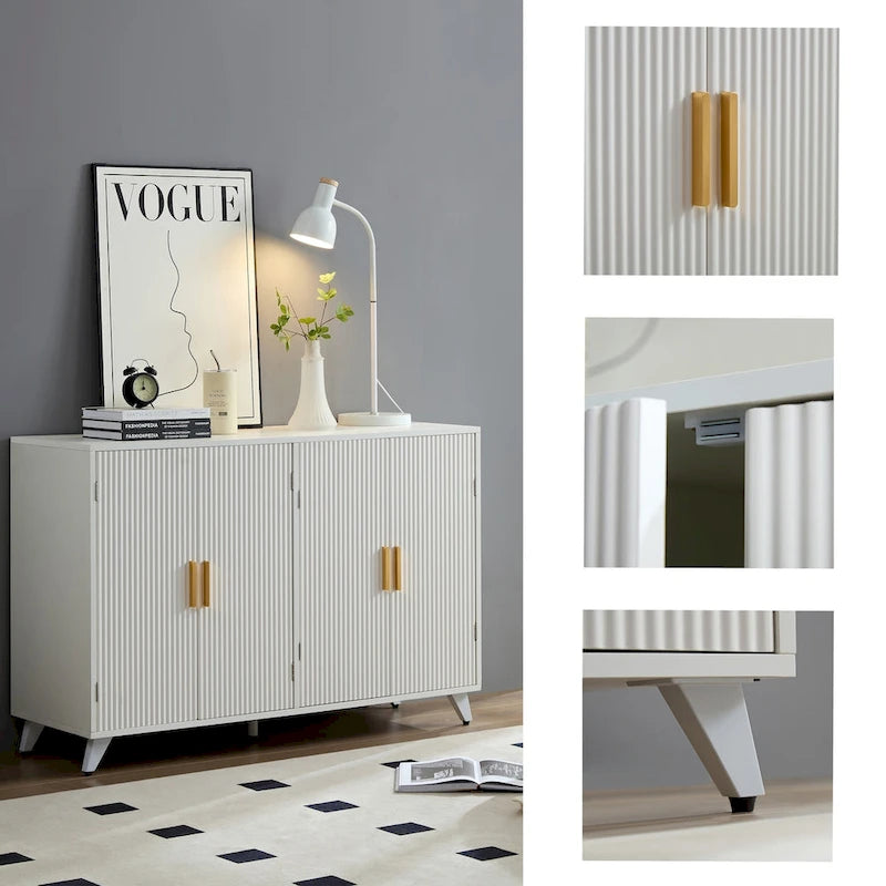 Sideboard-Buffetschrank mit 4 Türen und herausnehmbaren Einlegeböden für Wohnzimmer und Esszimmer, elfenbeinweiß