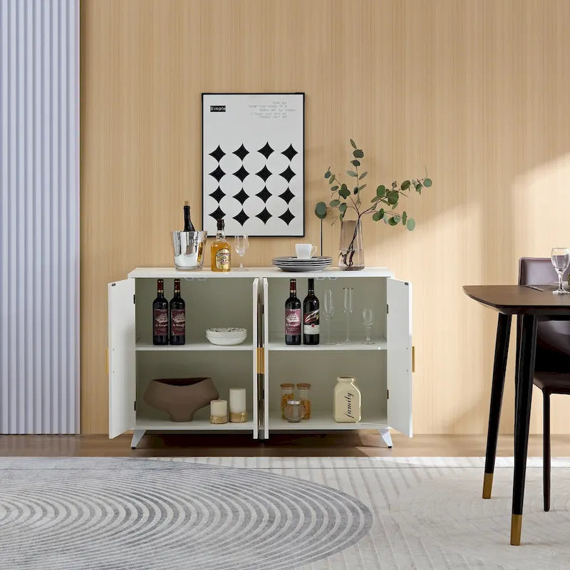 Sideboard-Buffetschrank mit 4 Türen und herausnehmbaren Einlegeböden für Wohnzimmer und Esszimmer, elfenbeinweiß