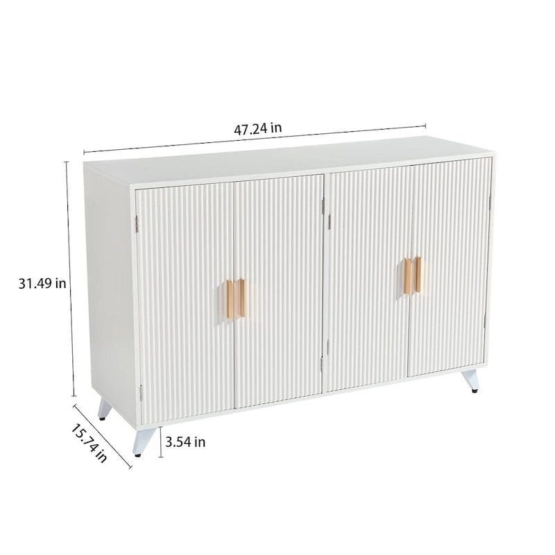 Sideboard-Buffetschrank mit 4 Türen und herausnehmbaren Einlegeböden für Wohnzimmer und Esszimmer, elfenbeinweiß