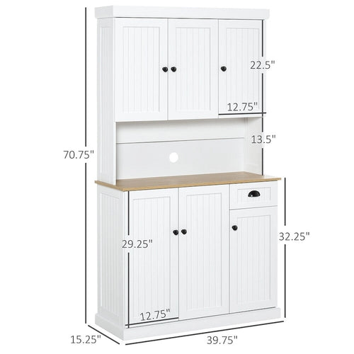 Credenza Buffet 71 con alzata, mobile dispensa moderno da cucina con cassetto