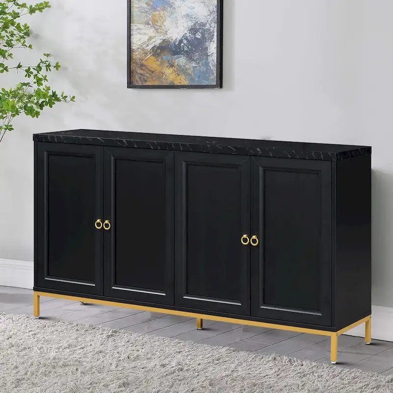 Elegante e raffinata credenza in legno, piano con adesivi effetto marmo