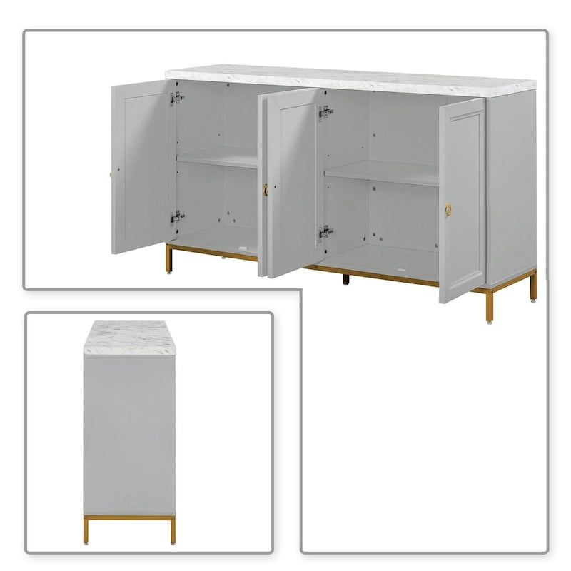 Elegante e raffinata credenza in legno, piano con adesivi effetto marmo
