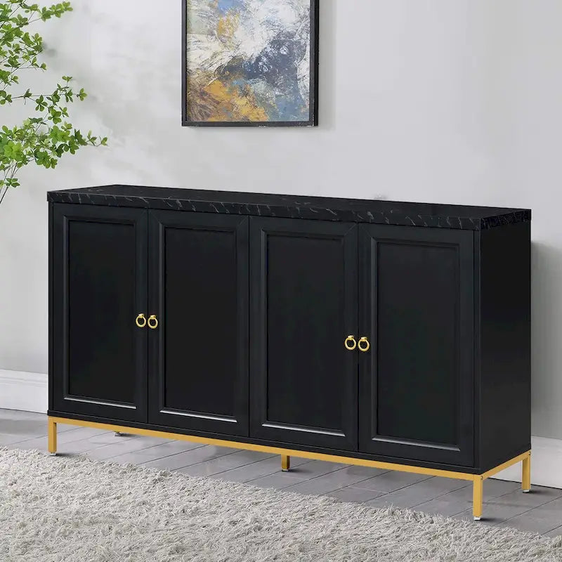 Elegante e raffinata credenza in legno, piano con adesivi effetto marmo