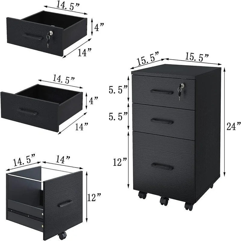 Aktenschrank mit 3 abschließbaren Schubladen – 26.47T x 18.56B x 6.91H
