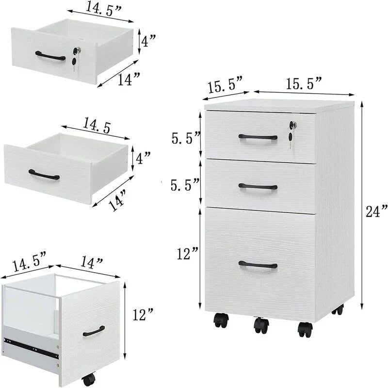 Aktenschrank mit 3 abschließbaren Schubladen – 26.47T x 18.56B x 6.91H