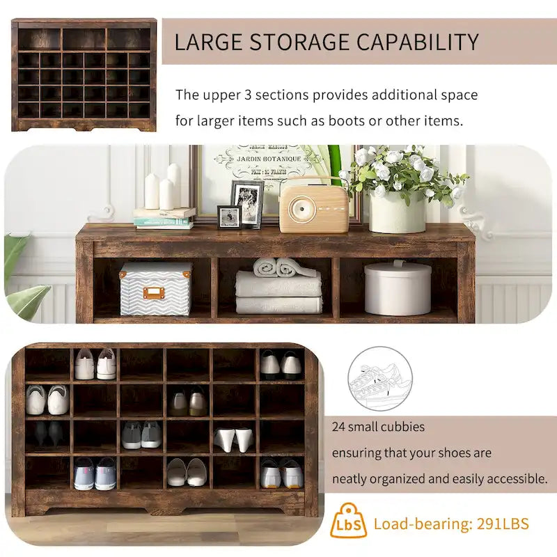 Sleek Design 24 Shoe Cubby Console, Modern Shoe Cabinet with Curved Base, Versatile Sideboard with High-quality for Hallway