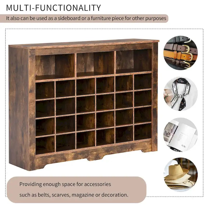 Sleek Design 24 Shoe Cubby Console, Modern Shoe Cabinet with Curved Base, Versatile Sideboard with High-quality for Hallway