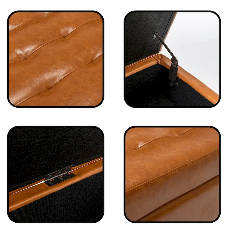 Upholstered Storage Bench with Hinged Lid and Wood Legs for Bedroom or Entryway