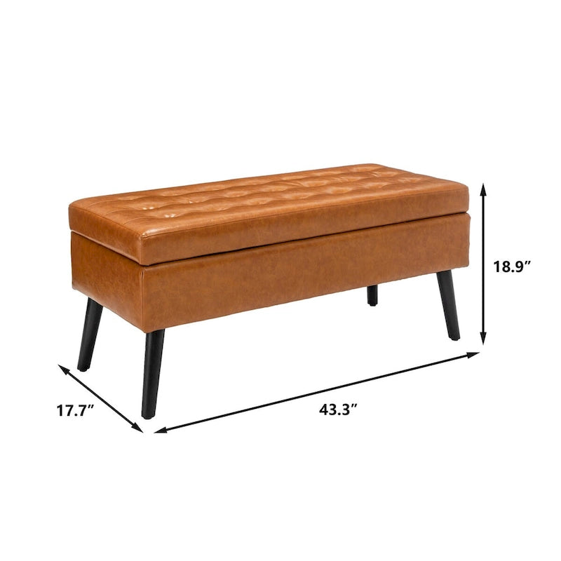 Upholstered Storage Bench with Hinged Lid and Wood Legs for Bedroom or Entryway