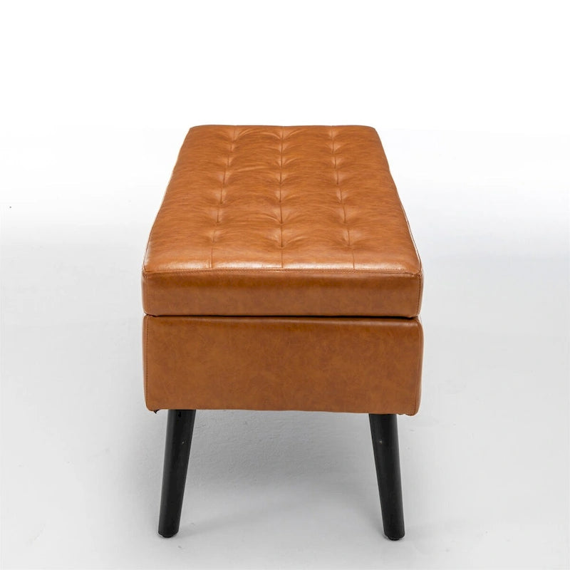 Upholstered Storage Bench with Hinged Lid and Wood Legs for Bedroom or Entryway