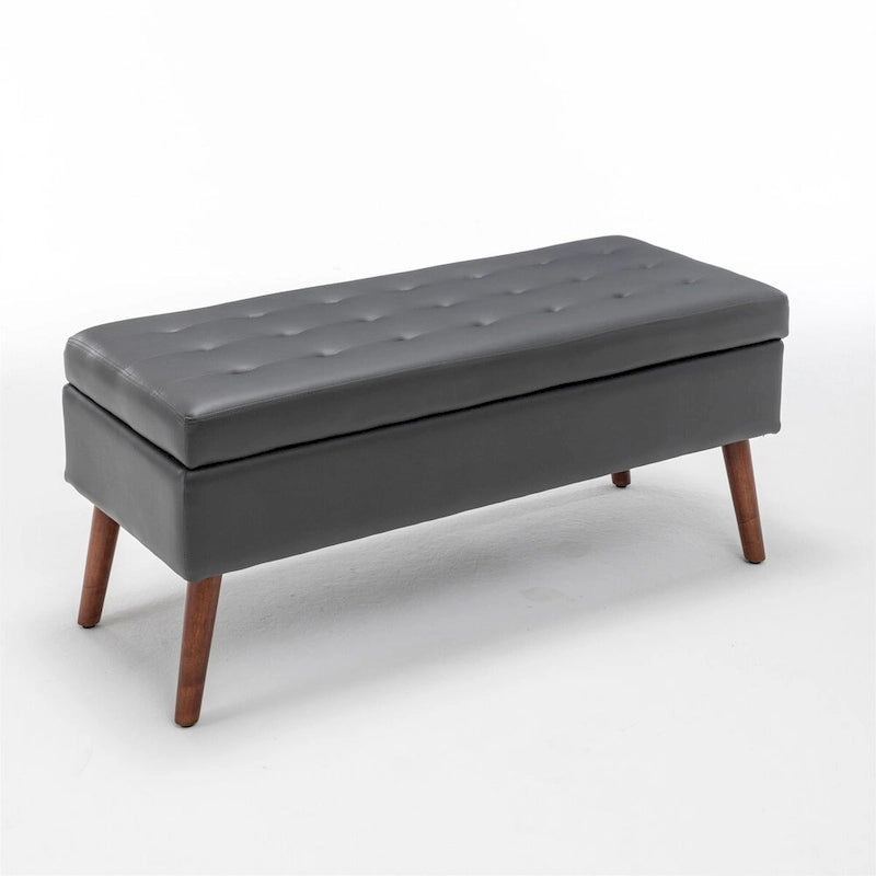 Upholstered Storage Bench with Hinged Lid and Wood Legs for Bedroom or Entryway