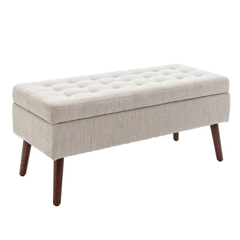 Upholstered Storage Bench with Hinged Lid and Wood Legs for Bedroom or Entryway