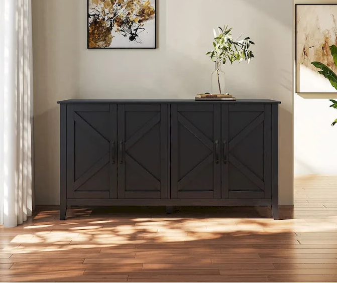 Cabinet with 4 Doors and 4 open shelgves,Freestanding Sideboard Storage Cabinet Entryway Floor Cabinet