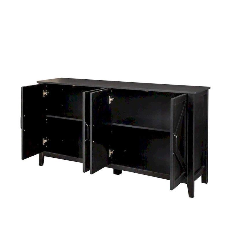 Meuble à 4 portes et 4 étagères ouvertes, buffet de rangement autoportant pour l'entrée