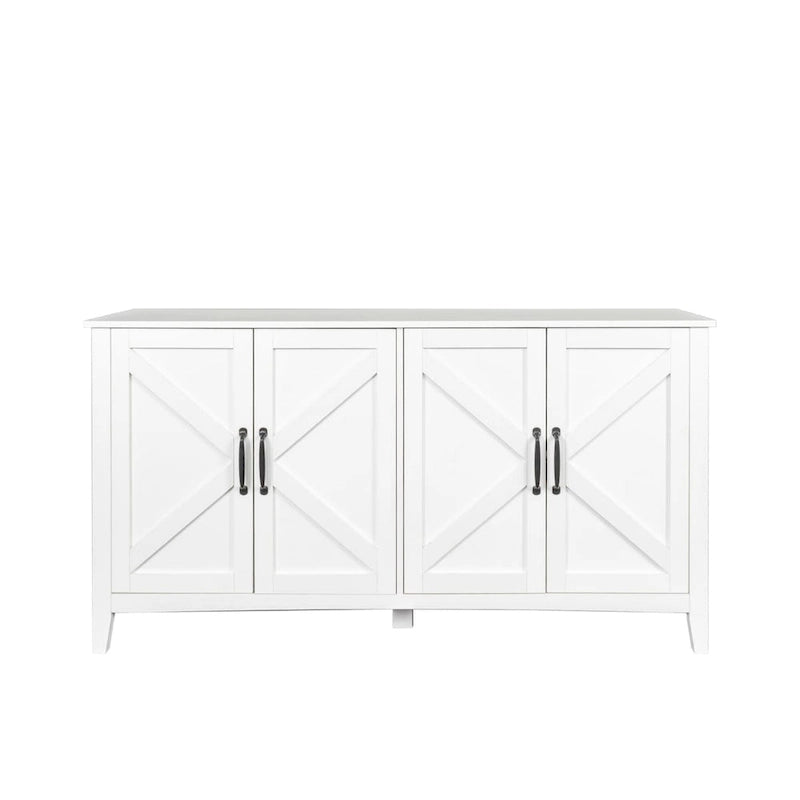 Meuble à 4 portes et 4 étagères ouvertes, buffet de rangement autoportant pour l'entrée