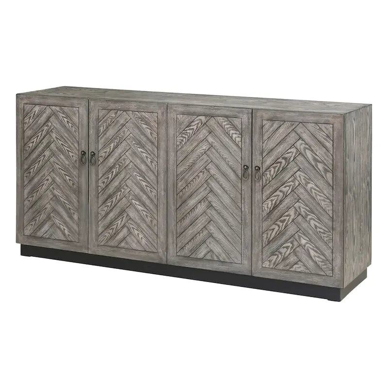 Rustic Grey Geometric 4-Door Console Cabinet with Storage for Entryway or Living Room
