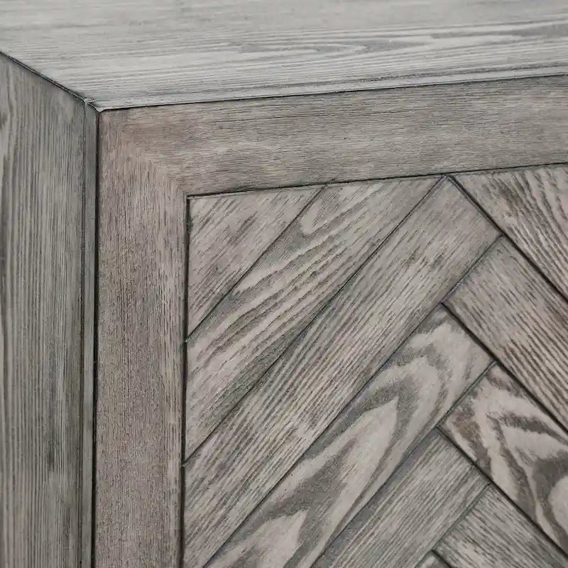 Rustic Grey Geometric 4-Door Console Cabinet with Storage for Entryway or Living Room
