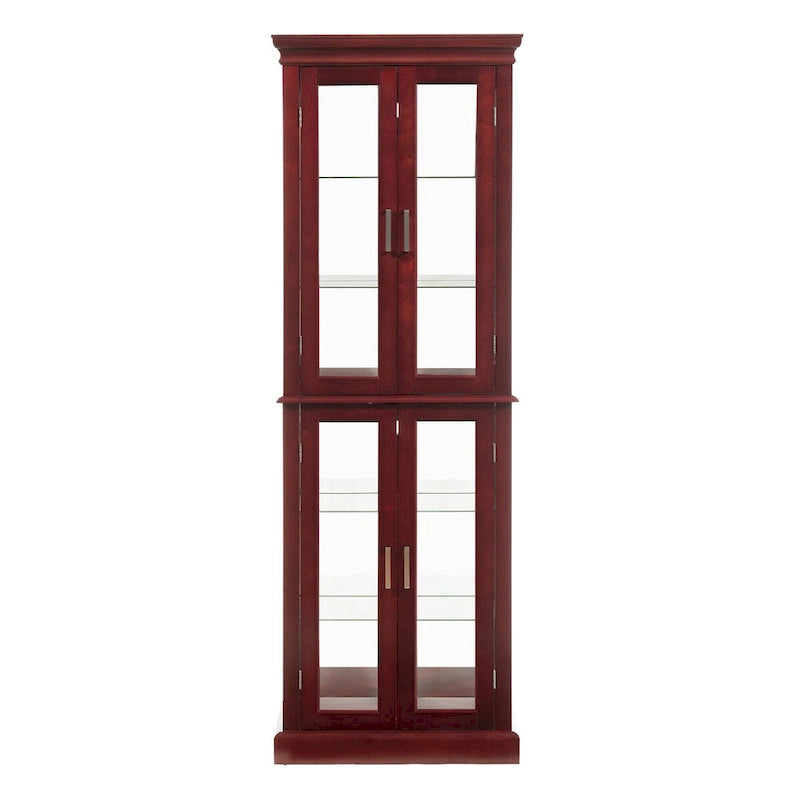Vitrine éclairée, étagères réglables, panneau arrière miroir, portes en verre trempé (6 niveaux), ampoule E26 non incluse