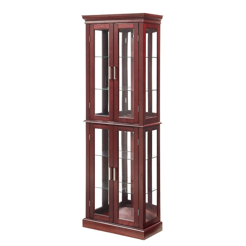 Vitrine éclairée, étagères réglables, panneau arrière miroir, portes en verre trempé (6 niveaux), ampoule E26 non incluse
