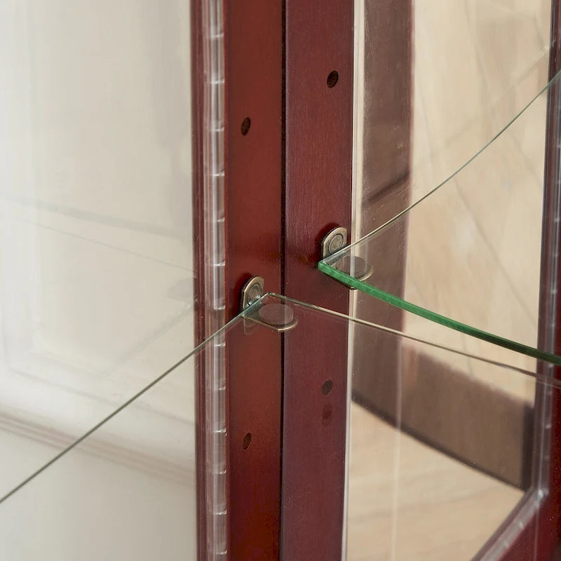 Vitrine éclairée, étagères réglables, panneau arrière miroir, portes en verre trempé (6 niveaux), ampoule E26 non incluse