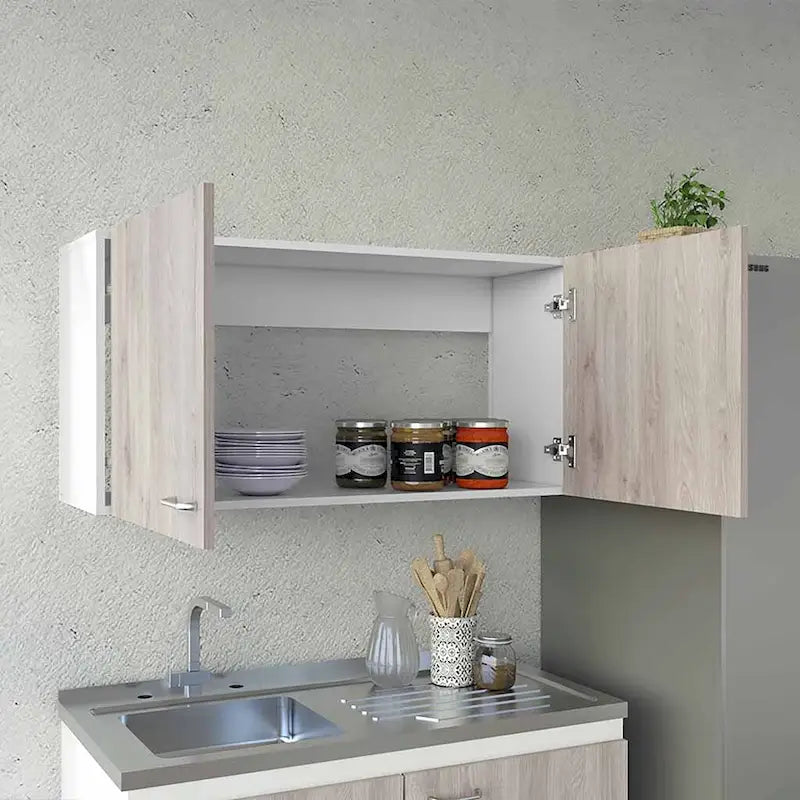 Wall Cabinet Two Shelves Double Door White Light Gray