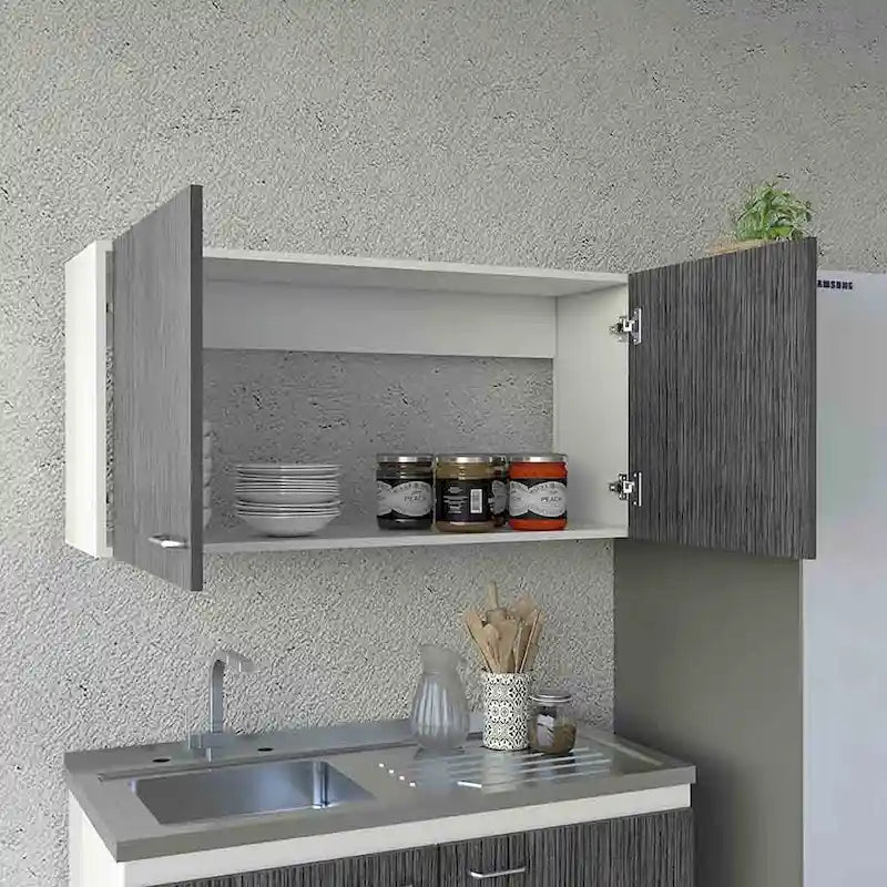 Wall Cabinet Two Shelves Double Door White Light Gray