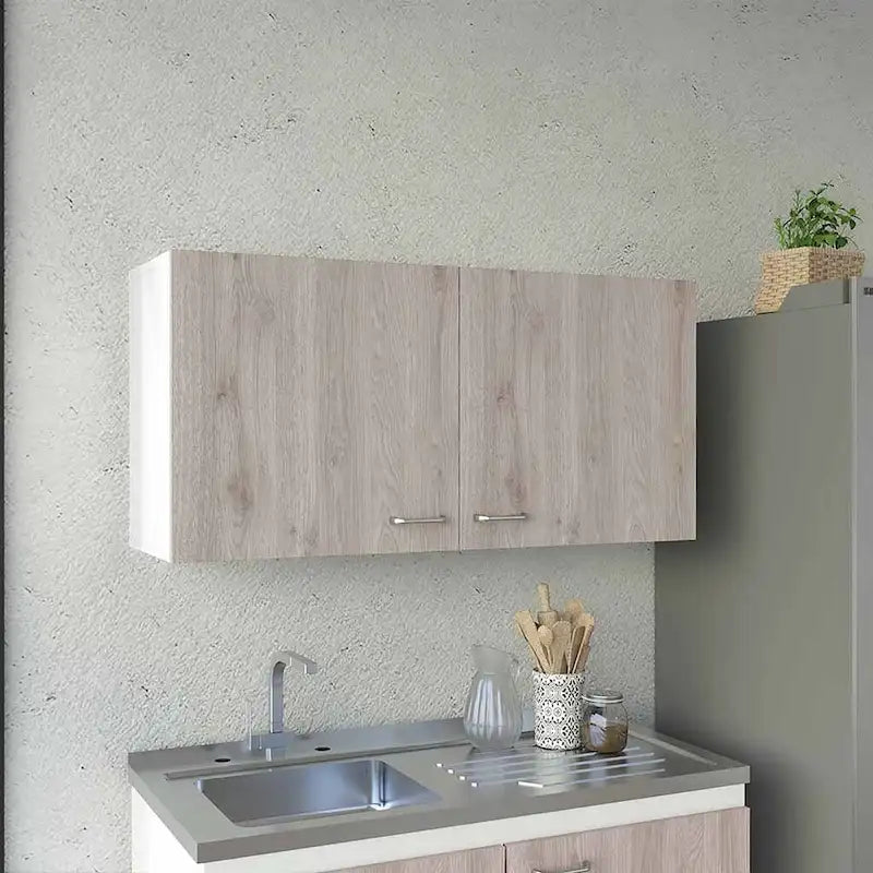 Wall Cabinet Two Shelves Double Door White Light Gray