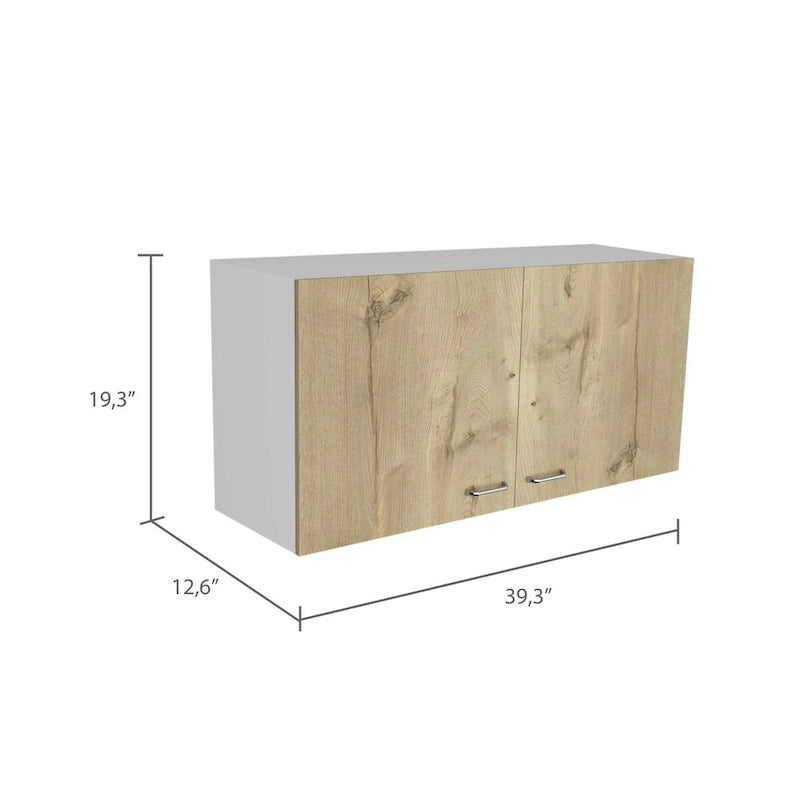 Pensile con due ripiani, doppia anta, bianco e grigio chiaro